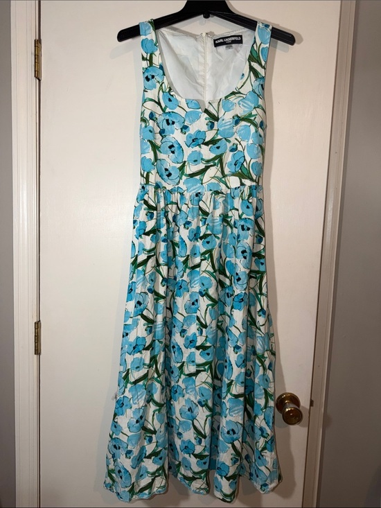 Karl Lagerfeld Dresses & Skirts - Karl Lagerfeld Linen Blend Blue Floral Dress